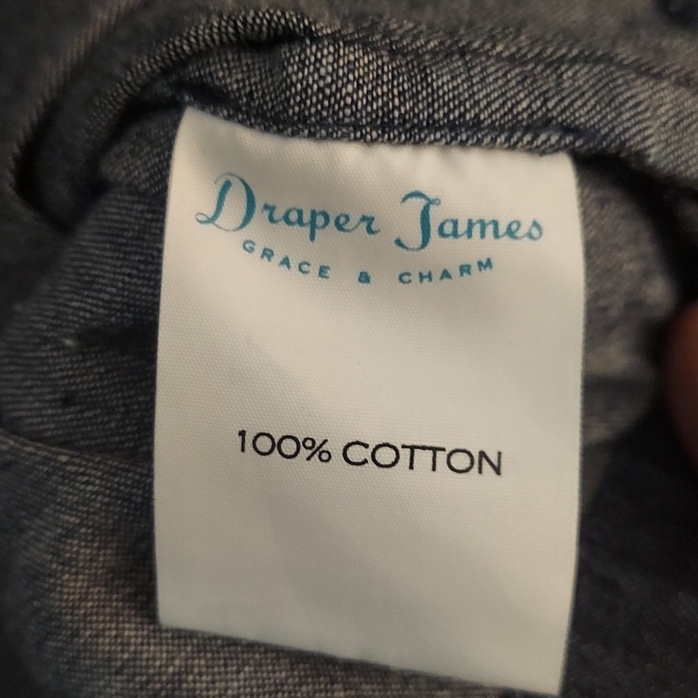 DRAPER JAMES Denim Blue Chambray Ruffle Shift Dress 2 Feminine - Picture 9 of 10